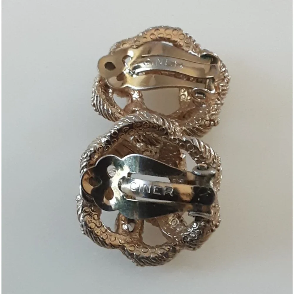 CINER Gold Plate Knot Clip On | Twisted Textured Rope Design Earrings - Vtg